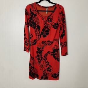 Hanna Andersson Women's Red Black Floral 3/4 Sleeve Ladies Dress XS Holiday